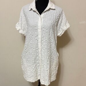 Abercrombie & Fitch White Textured Short Sleeve Shirt Dress